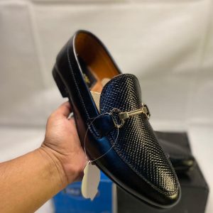Men’s Black Crocodile Texture Fancy Loafers