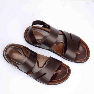 Men’s Brown Synthetic Leather Sandals with Side Button Fastening