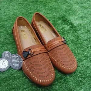 Women Brown Synthetic Leather Loafers with Buckle