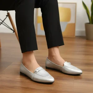 Silver Women’s Loafers with Flat sole